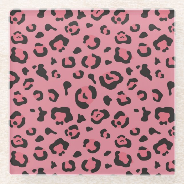 Illustration of Leopard Pink Animal Glass Coaster (Front)