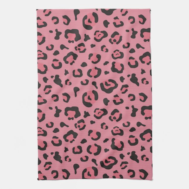 Illustration of Leopard Pink Animal Kitchen Towel (Vertical)