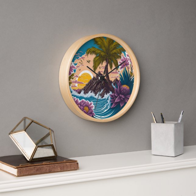 illustration of majestic moutains and flowers clock (Office)