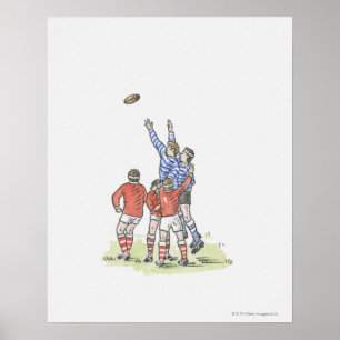 Illustration of men playing rugby jumping in air poster