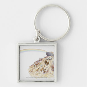Illustration of Noah's ark with animals leaving Keychain