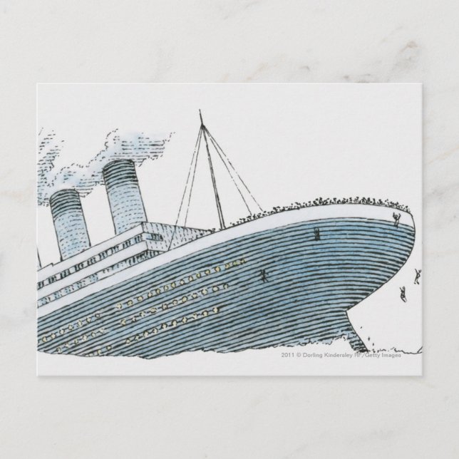 Illustration of passenger falling from the Titanic Postcard (Front)