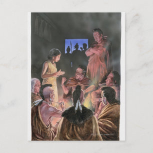 Illustration of Pocahontas speaking to her Postcard