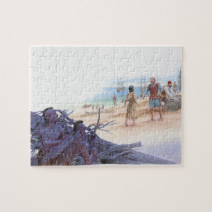 Illustration of Pocahontas talking with Captain Jigsaw Puzzle