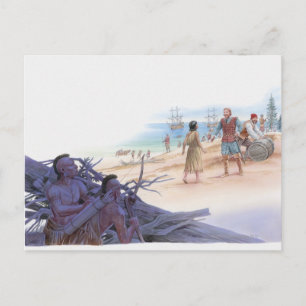 Illustration of Pocahontas talking with Captain Postcard