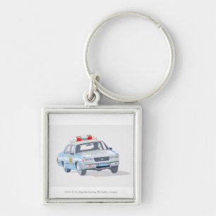 Illustration of police car with two policemen keychain