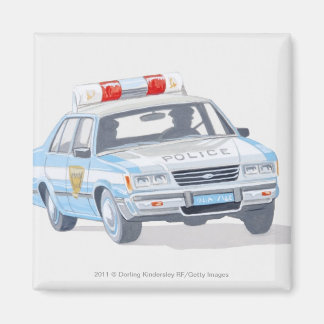 Illustration of police car with two policemen magnet