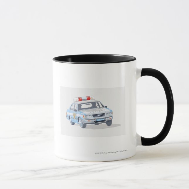Illustration of police car with two policemen mug (Right)