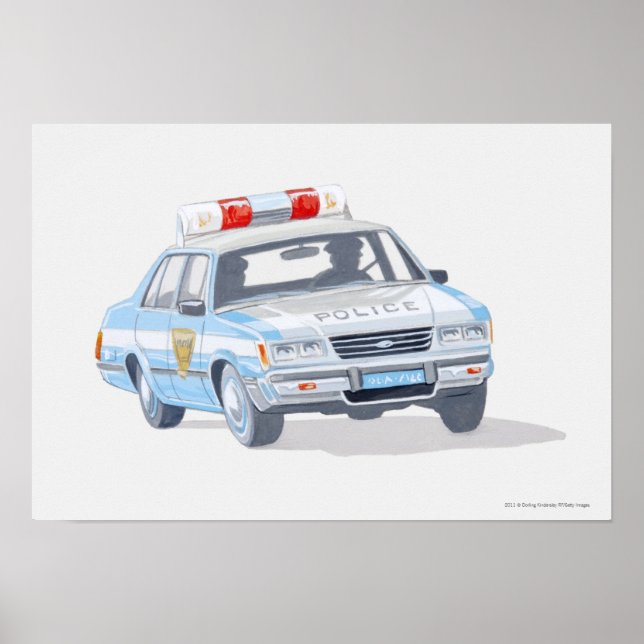 Illustration of police car with two policemen poster (Front)