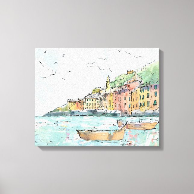 Illustration of Porofino Harbour Canvas Print (Front)