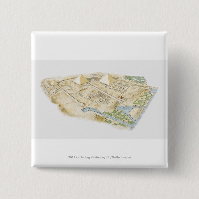 Illustration of Pyramids of Giza 2 Inch Square Button (Front)