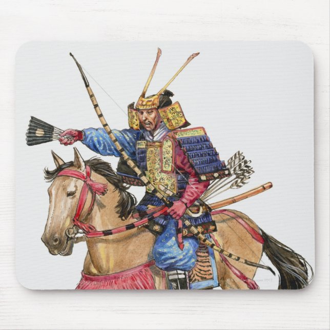 Illustration of Samurai on horseback Mouse Pad (Front)