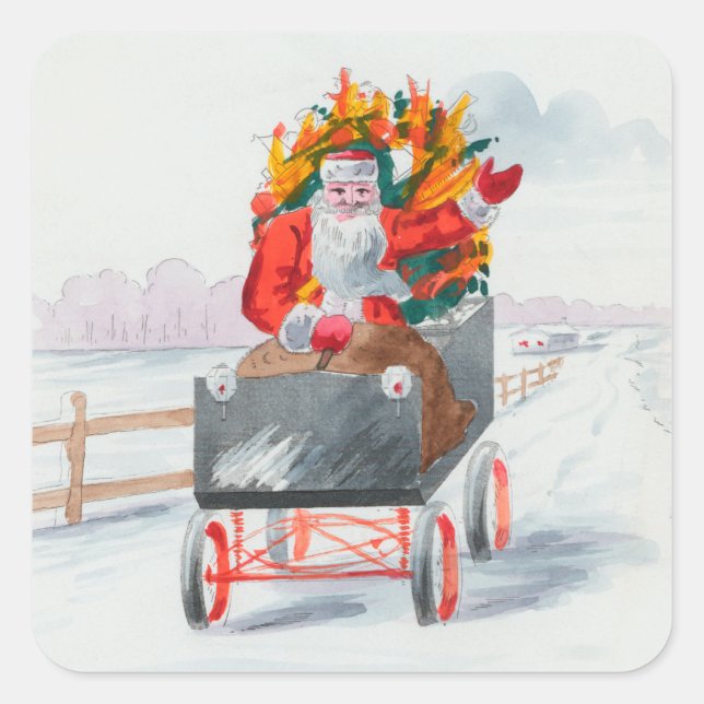 Illustration of Santa Clause Holiday  Square Sticker (Front)