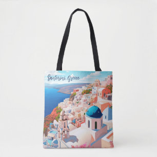 Illustration of Santorini Island   Travel Art Tote Bag