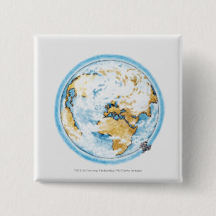 Illustration of satellite orbiting the Earth 2 Inch Square Button