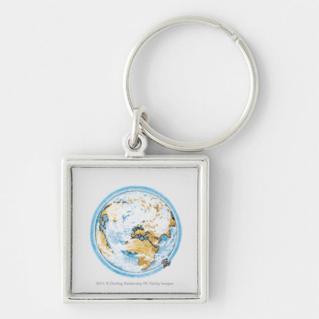 Illustration of satellite orbiting the Earth Keychain (Front)