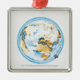Illustration of satellite orbiting the Earth Metal Ornament