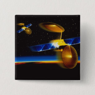 Illustration of satellites over Earth's horizon 2 Inch Square Button