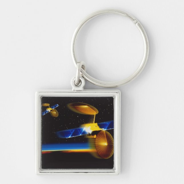 Illustration of satellites over Earth's horizon Keychain (Front)