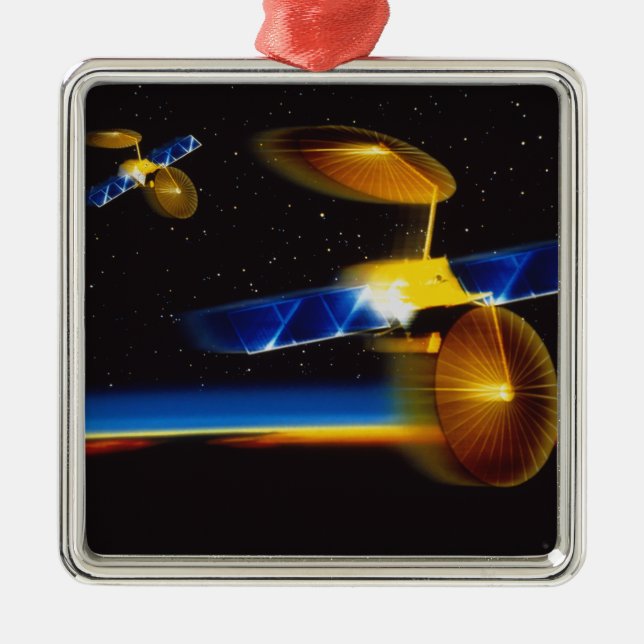 Illustration of satellites over Earth's horizon Metal Ornament (Front)