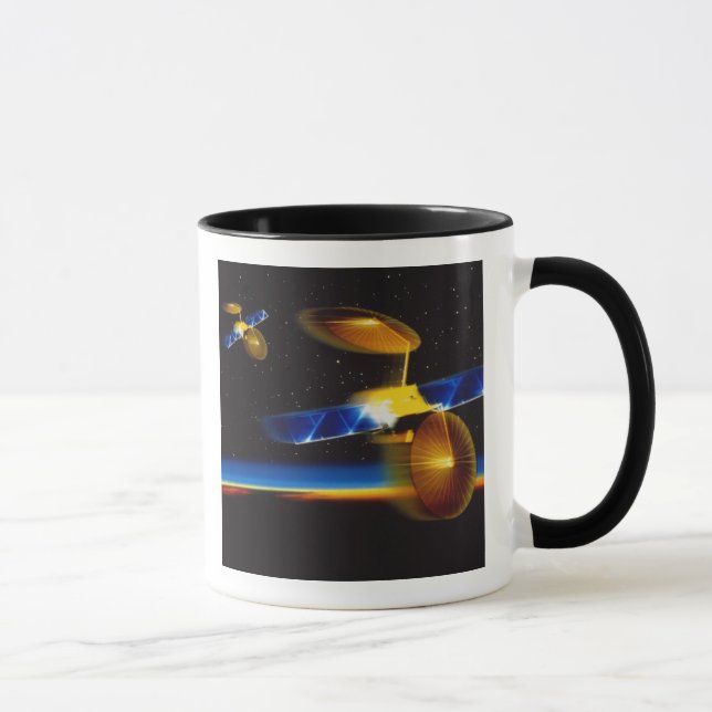 Illustration of satellites over Earth's horizon Mug (Right)