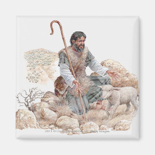 Illustration of shepherd finding his lost sheep magnet