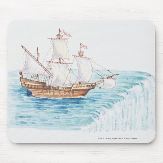 Illustration of ship approaching edge of waterfall mouse pad (Front)