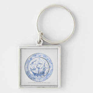 Illustration of ship on 16th century Iznik plate Keychain