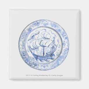 Illustration of ship on 16th century Iznik plate Magnet