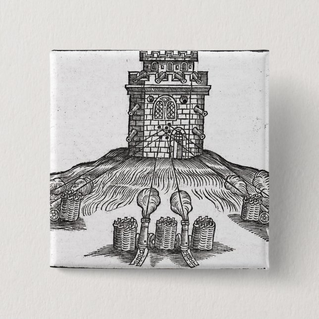 Illustration of siege warfare 2 inch square button (Front)