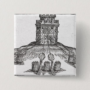 Illustration of siege warfare 2 inch square button