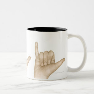 Illustration of sign language using fingers and Two-Tone coffee mug