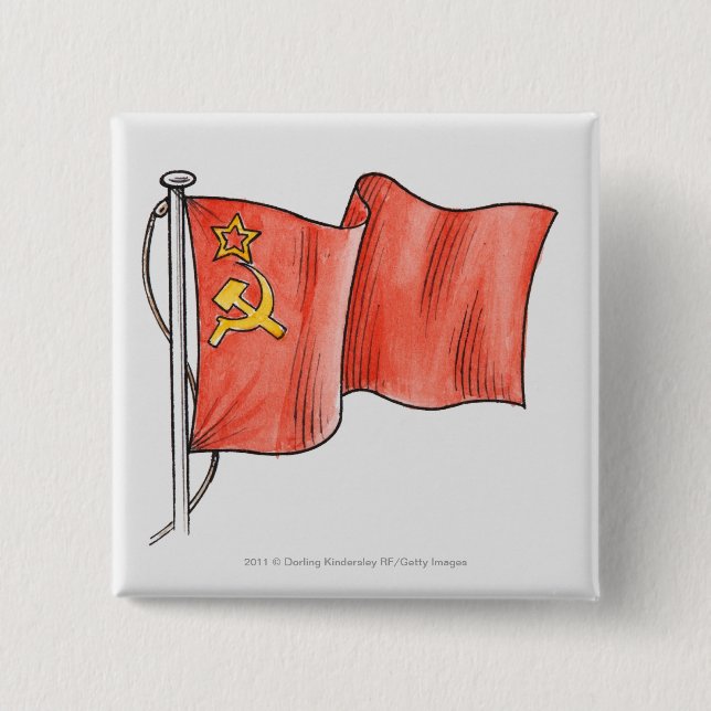 Illustration of Soviet flag 2 Inch Square Button (Front)