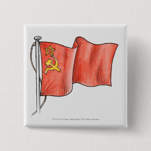 Illustration of Soviet flag 2 Inch Square Button