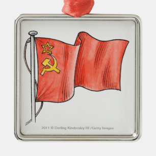 Illustration of Soviet flag Metal Ornament