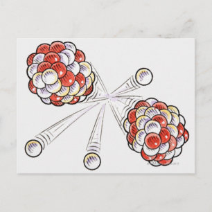 Illustration of split atoms and neutrons postcard