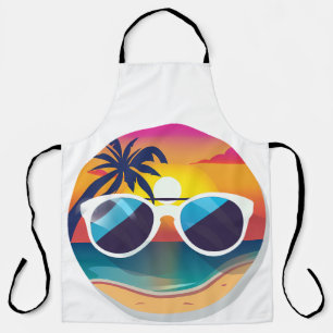 Illustration of Sunset Beach with Sunglasses Apron