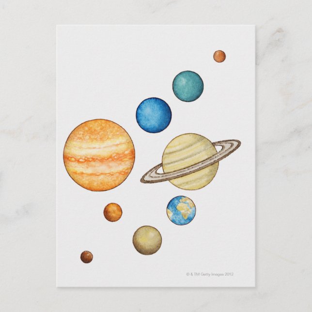 Illustration of the planets of the solar system postcard (Front)