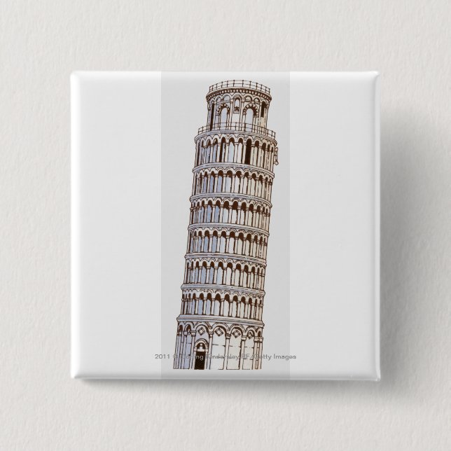 Illustration of the Tower of Pisa 2 Inch Square Button (Front)