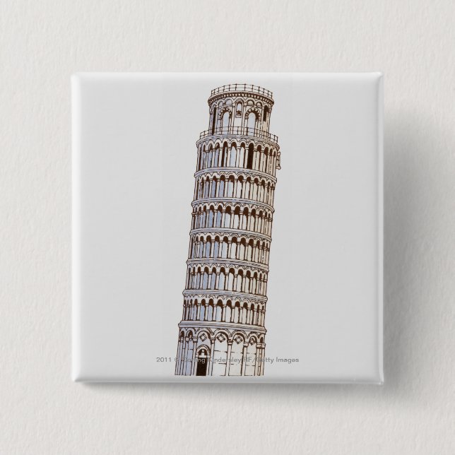 Illustration of the Tower of Pisa 2 Inch Square Button (Front)