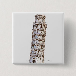 Illustration of the Tower of Pisa 2 Inch Square Button