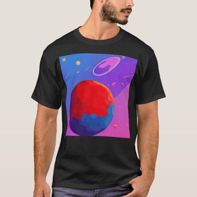 Illustration Of Three Planets In A Blue And Purple T-Shirt (Front)