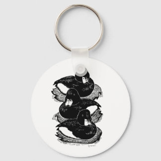 Illustration of Three Tufted Ducks Button Keyring