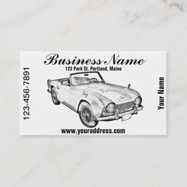 Illustration Of Triumph Tr4 Sports Car Business Card (Front)
