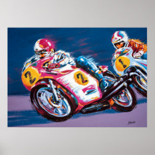 Illustration of two motor racer poster