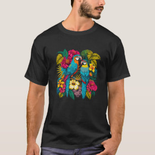 Illustration Of Two Tropical Parrots Surrounded By T-Shirt