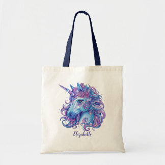 Illustration of Unicorn Blue Lilac Pink Tote Bag