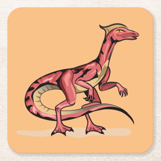 Illustration Of Velociraptor. Square Paper Coaster (Front)