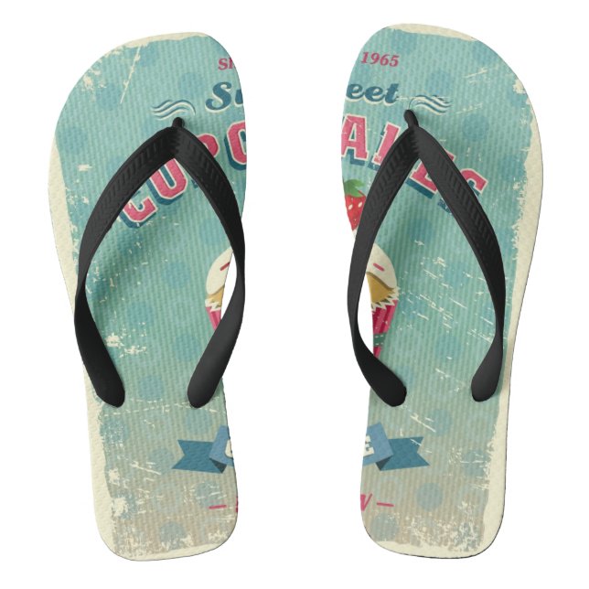Illustration of vintage cupcakes sign flip flops (Footbed)