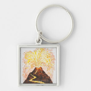 Illustration of volcano erupting keychain